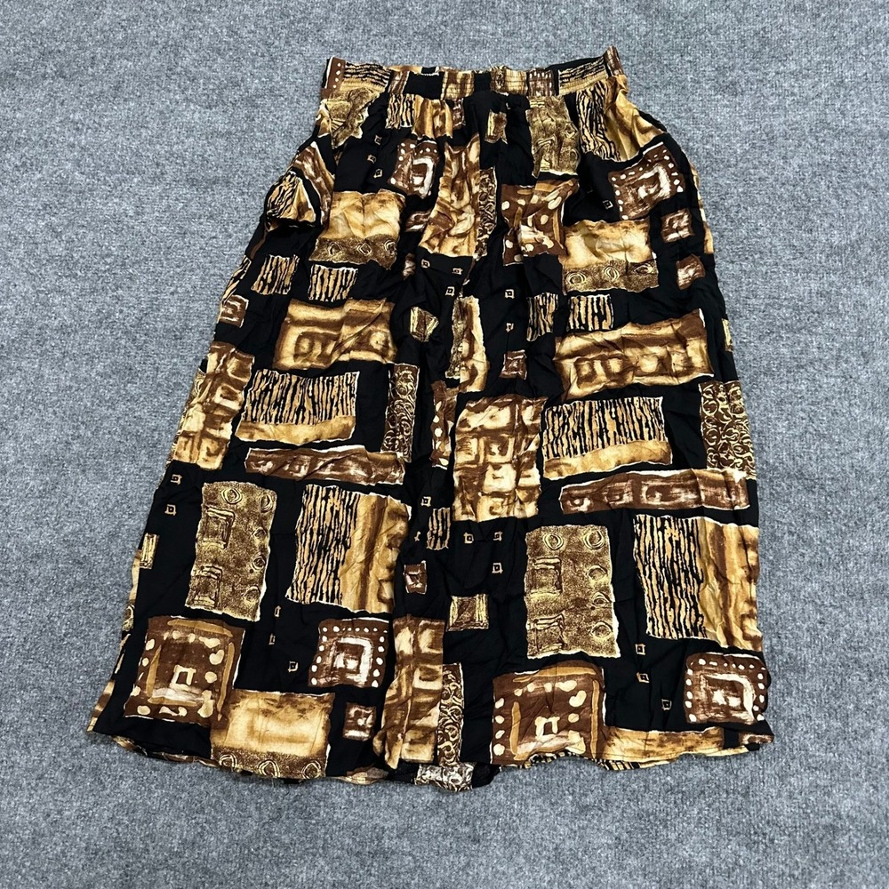 Connections Skirt Womens Size Large Brown Abstract Rayon Maxi Made in USA